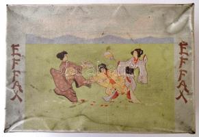 cca 1900 Régi Effax japán fém doboz, kopásnyomokkal, 37×25×13 cm