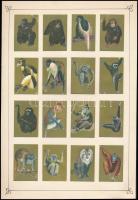 cca 1950 127 db japán gyufacímke, közte erotikusak is, 8 db kartonlapra ragasztva