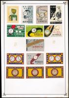 cca 1950 127 db japán gyufacímke, 8 db kartonlapra ragasztva