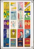 cca 1950 127 db japán gyufacímke, 8 db kartonlapra ragasztva