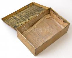 cca 1900 Kugler Henrik bonbonos fém doboz, a tető belsején dekoratív látképpel az üzletről, kopásokk...