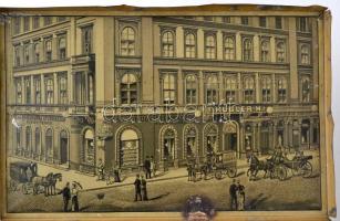 cca 1900 Kugler Henrik bonbonos fém doboz, a tető belsején dekoratív látképpel az üzletről, kopásokk...