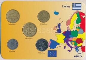 Görögország 1986-1998. 5D-100D (5xklf) forgalmi sor karton dísztokban T:1-,2 Greece 1986-1998. 5 Drachma - 100 Drachma (5xdiff) coin set in cardboard case C:AU,XF