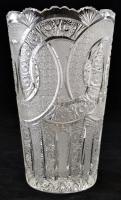 Ólomkristály váza, gazdagon csiszolt, hibátlan, jelzés nélkül, m:26, d:16 cm