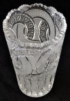 Ólomkristály váza, gazdagon csiszolt, hibátlan, jelzés nélkül, m:26, d:16 cm