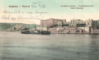 1910 Kraljevica, Portoré; Hrvatsko primorje, Frankopanski grad, Hotel Liburnija / hotel, castle, steamship