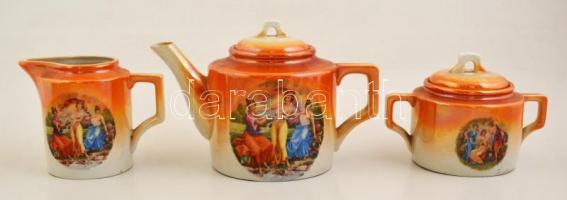 Zsolnay mitológiai (A három grácia) jelenetes teás készlet, matricás, jelzett, hibátlan