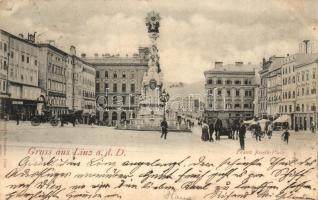 1898 Linz, Franz Josefs Platz / square, Trinity statue, shops