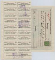 Budapest 1908. "Kassa-Hegyaljai Helyi Érdekű Vasút Részvénytársaság" törzsrészvénye 1000K-...