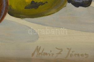 Molnár jelzéssel: Gyümölcs csendélet. Tempera, papír, üvegezett keretben, 19×23 cm