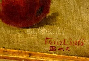 Jelzés nélkül: Barackos csendélet, olaj, vászon, sérült fa keretben, 12,5×21,5 cm