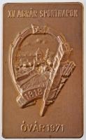 1971. XV. Agrár Sportnapok Óvár aranyozott fém sportplakett tokban (99x59mm) T:2