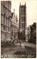 Ghent, Gand, Gent; Ingang van Het Belfort en St. Baafskerk / church (EK)