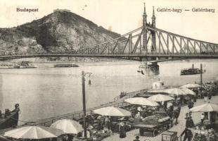 Budapest, Gellérthegy, Pesti rakparti piac árusokkal, Szabadság híd