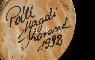 Páll Magdi (fazekas): Korondi gyertyatartó, festett mázas kerámia, jelzett, hibátlan, m: 25 cm