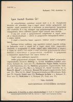1942 Bp., A Magyarországi Gyógyszerész Egyesület körlevele ostyaszállítás ügyében