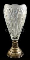 Ezüst (Ag.) talpas ólomkristály váza, csiszolt, jelzett (P.V), Krúdy gyula emlékverseny I. felirattal, m:28,5 cm