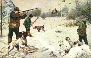 5 db régi vadászos művészlap / 5 pre-1945 hunting, hunter art postcards