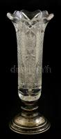 Ezüst (Ag.) talpas váza, csiszolt ólomkristály csorbával, jelzett, m:17,5 cm