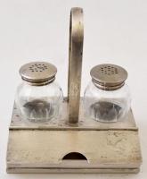 Alpakka só-borsszóró csiszolt üveg testtel, kis kopásokkal, m: 13 cm