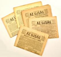 1917-1920 Az Újság 3 db 1917-es száma a front híreivel + 2 db 1920-as szám a trianoni békeszerződés aláírásával kapcsolatos cikkekkel