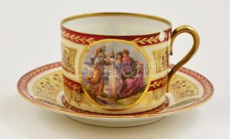 Moritz Zdekauer (MZ) teás csésze és alj, részben kézzel festett, matricás, jelzett, hibátlan