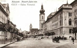 Kolozsvár, Cluj; Kossuth Lajos utca / Calea Victoriei / street view + "1940 Kolozsvár visszatért" So. Stpl