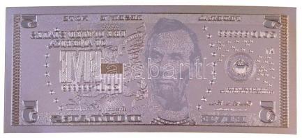 Amerikai Egyesült Államok 2006. 5$ "Federal Reserve Note" aranyozott bankjegy replika, csa...