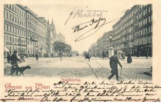1900 Vienna, Wien I. Schottenring / street, tram, dog (kis szakadás / small tear)