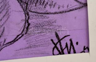 Varga Győző (1929-2015): A kékszakállú herceg vára. Szén, papír, jelzett, paszpartuban, 67×46 cm