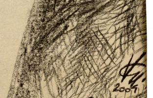 Varga Győző (1929-2015): A kékszakállú herceg vára - ajtók. Szén, papír, jelzett, paszpartuban, 67×4...