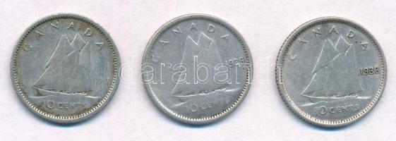 Kanada 1937-1939. 10c Ag (3xklf) T:2-
Canada 1937-1939. 10 Cents Ag (3xdiff) C:VF