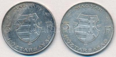 1947. 5Ft Ag "Kossuth" (2x) T:2,2- patina