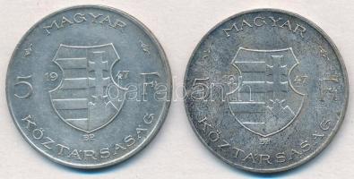 1947. 5Ft Ag "Kossuth" (2x) T:2,2- patina