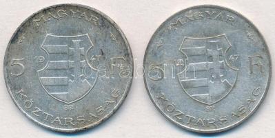 1947. 5Ft Ag "Kossuth" (2x) T:2,2- patina