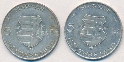 1947. 5Ft Ag "Kossuth" (2x) T:2,2- patina