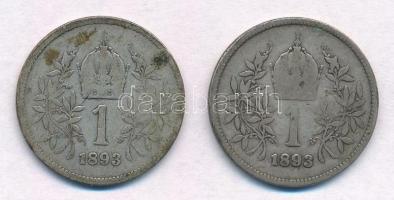 Ausztria 1893. 1K Ag "Ferenc József" (2x) T:2-,3 
Austria 1893. 1 Corona Ag "Franz J...