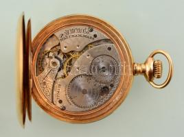 Waltham aranyozott zsebóra, duplafedeles, másodpercmutatóval, működik, hiányzó üveglappal, kopásnyom...