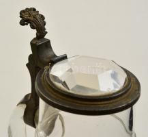 cca 1900 Ón tetős kis fújt söröskorsó, metszett kristályüveggel, m:15,5 cm