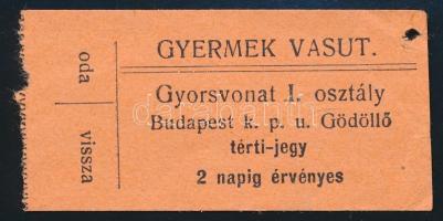 Gyermekvasút jegy, gyorsvonat I. osztály, Budapest Keleti-Gödöllő viszonylatra