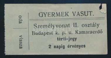 Gyermekvasút jegy, személyvonat II. osztály, Budapest Keleti-Kamaraerdő viszonylatra