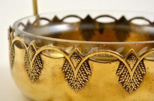 WMF szecessziós füles kínáló, aranyozott alpakka, jelzett, csiszolt üvegbetéttel,  m:22 cm, d:21,5 c...