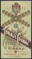 1906 Első Tokaji Cognac Gyár litho reklámlap, Seidner Műintézetéből, 18x10 cm
