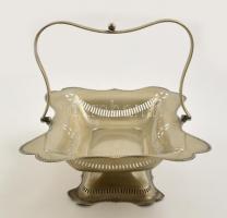 Jelzett angol ezüstözött alpakka kínáló kosár, 28×23 cm, m:23 cm