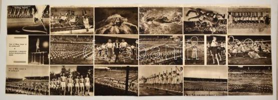 1948 Sportoló Magyarország, magyar és angol nyelvű képes kihajtható sportpropaganda nyomtatvány, kis szakadással, 32,5x95,5 cm