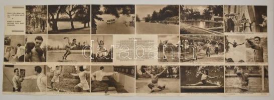 1948 Sportoló Magyarország, magyar és angol nyelvű képes kihajtható sportpropaganda nyomtatvány, kis...
