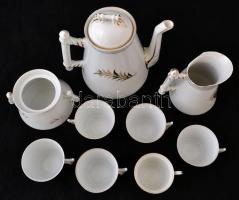 Német hiányos mokkás készlet, részben kézzel festett, jelzés nélkül, kopott