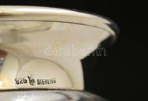 Ezüst (Ag.) nyakú ólomkristály váza, metszett, jelzett, hibátlan, m: 16 cm