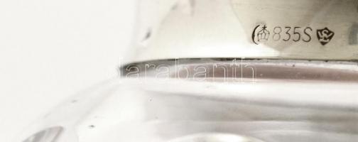 Ezüst (Ag.) nyakú ólomkristály váza, metszett, jelzett, hibátlan, m: 11 cm