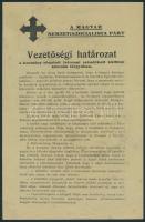 1938 Magyar Nemzetiszocialista Pár vezetőségi határozata. Tiltakozás külföldi kölcsönfelvétel ellen